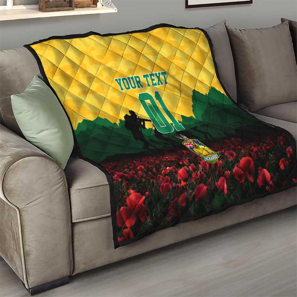 Personalized Australian Jackaroos ANZAC Quilt Poppy Field Soldiers Silhouette Sunset Commemorative Design