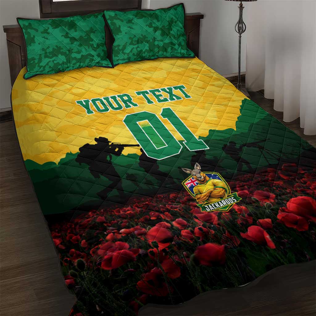 Personalized Australian Jackaroos ANZAC Quilt Bed Set Poppy Field Soldiers Silhouette Sunset Commemorative Design