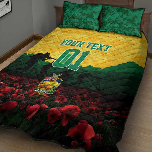 Personalized Australian Jackaroos ANZAC Quilt Bed Set Poppy Field Soldiers Silhouette Sunset Commemorative Design