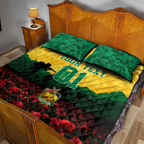 Personalized Australian Jackaroos ANZAC Quilt Bed Set Poppy Field Soldiers Silhouette Sunset Commemorative Design