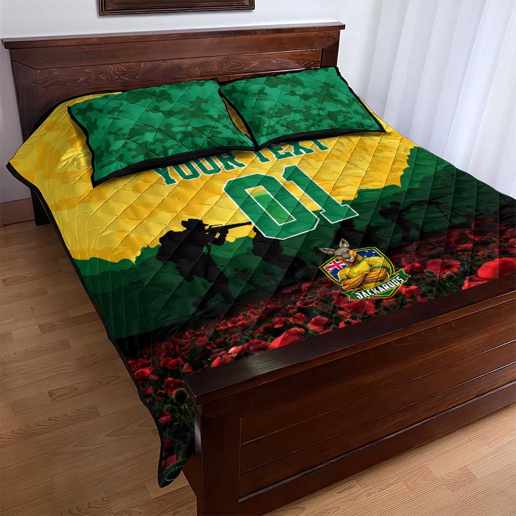 Personalized Australian Jackaroos ANZAC Quilt Bed Set Poppy Field Soldiers Silhouette Sunset Commemorative Design