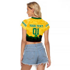 Personalized Australian Jackaroos ANZAC Raglan Cropped T Shirt Poppy Field Soldiers Silhouette Sunset Commemorative Design