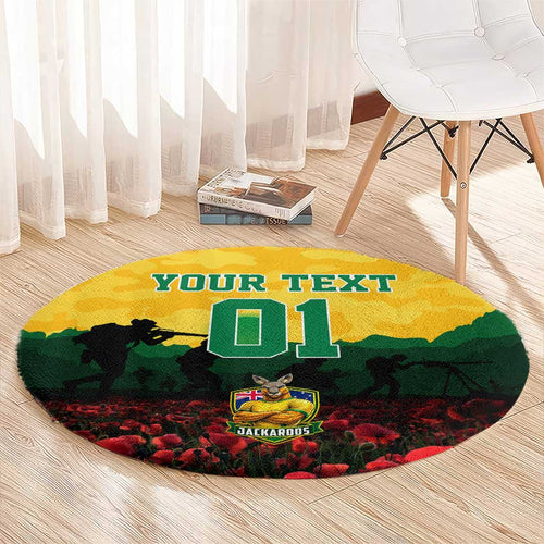 Personalized Australian Jackaroos ANZAC Round Carpet Poppy Field Soldiers Silhouette Sunset Commemorative Design