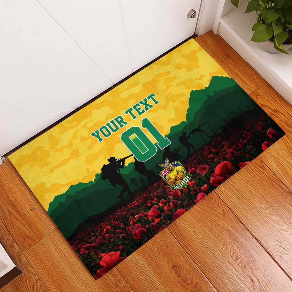 Personalized Australian Jackaroos ANZAC Rubber Doormat Poppy Field Soldiers Silhouette Sunset Commemorative Design