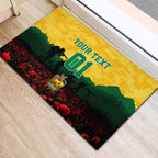 Personalized Australian Jackaroos ANZAC Rubber Doormat Poppy Field Soldiers Silhouette Sunset Commemorative Design