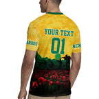 Personalized Australian Jackaroos ANZAC Rugby Jersey Poppy Field Soldiers Silhouette Sunset Commemorative Design