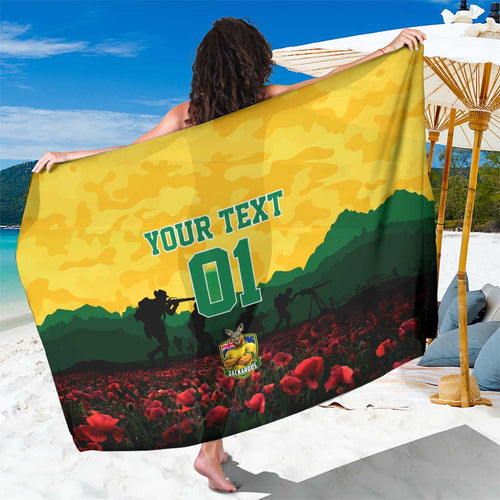 Personalized Australian Jackaroos ANZAC Sarong Poppy Field Soldiers Silhouette Sunset Commemorative Design