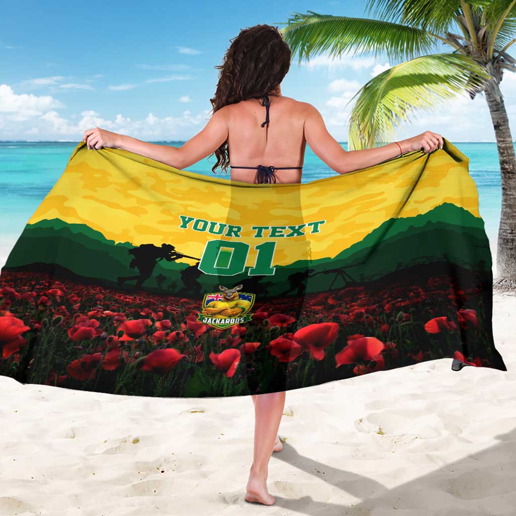 Personalized Australian Jackaroos ANZAC Sarong Poppy Field Soldiers Silhouette Sunset Commemorative Design