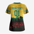 Personalized Australian Jackaroos ANZAC Scrub Top Poppy Field Soldiers Silhouette Sunset Commemorative Design