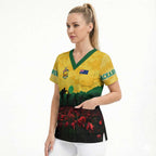 Personalized Australian Jackaroos ANZAC Scrub Top Poppy Field Soldiers Silhouette Sunset Commemorative Design