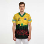 Personalized Australian Jackaroos ANZAC Scrub Top Poppy Field Soldiers Silhouette Sunset Commemorative Design