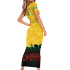 Personalized Australian Jackaroos ANZAC Short Sleeve Bodycon Dress Poppy Field Soldiers Silhouette Sunset Commemorative Design