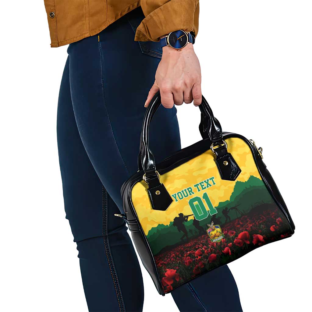 Personalized Australian Jackaroos ANZAC Shoulder Handbag Poppy Field Soldiers Silhouette Sunset Commemorative Design