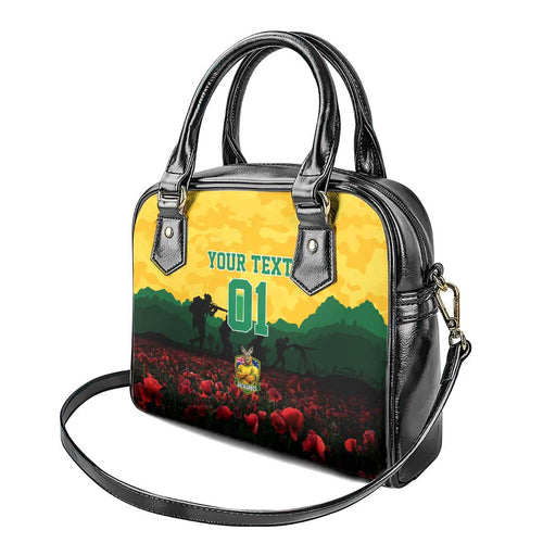 Personalized Australian Jackaroos ANZAC Shoulder Handbag Poppy Field Soldiers Silhouette Sunset Commemorative Design