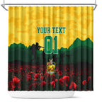 Personalized Australian Jackaroos ANZAC Shower Curtain Poppy Field Soldiers Silhouette Sunset Commemorative Design