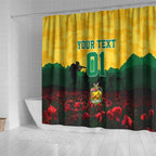Personalized Australian Jackaroos ANZAC Shower Curtain Poppy Field Soldiers Silhouette Sunset Commemorative Design