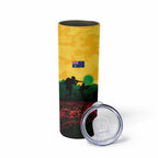 Personalized Australian Jackaroos ANZAC Skinny Tumbler Poppy Field Soldiers Silhouette Sunset Commemorative Design