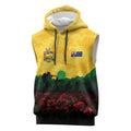 Personalized Australian Jackaroos ANZAC Sleeveless Hoodie Poppy Field Soldiers Silhouette Sunset Commemorative Design
