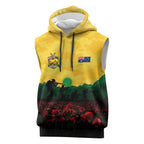 Personalized Australian Jackaroos ANZAC Sleeveless Hoodie Poppy Field Soldiers Silhouette Sunset Commemorative Design