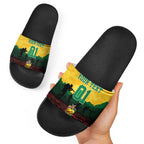 Personalized Australian Jackaroos ANZAC Slide Sandals Poppy Field Soldiers Silhouette Sunset Commemorative Design