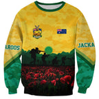 Personalized Australian Jackaroos ANZAC Sweatshirt Poppy Field Soldiers Silhouette Sunset Commemorative Design