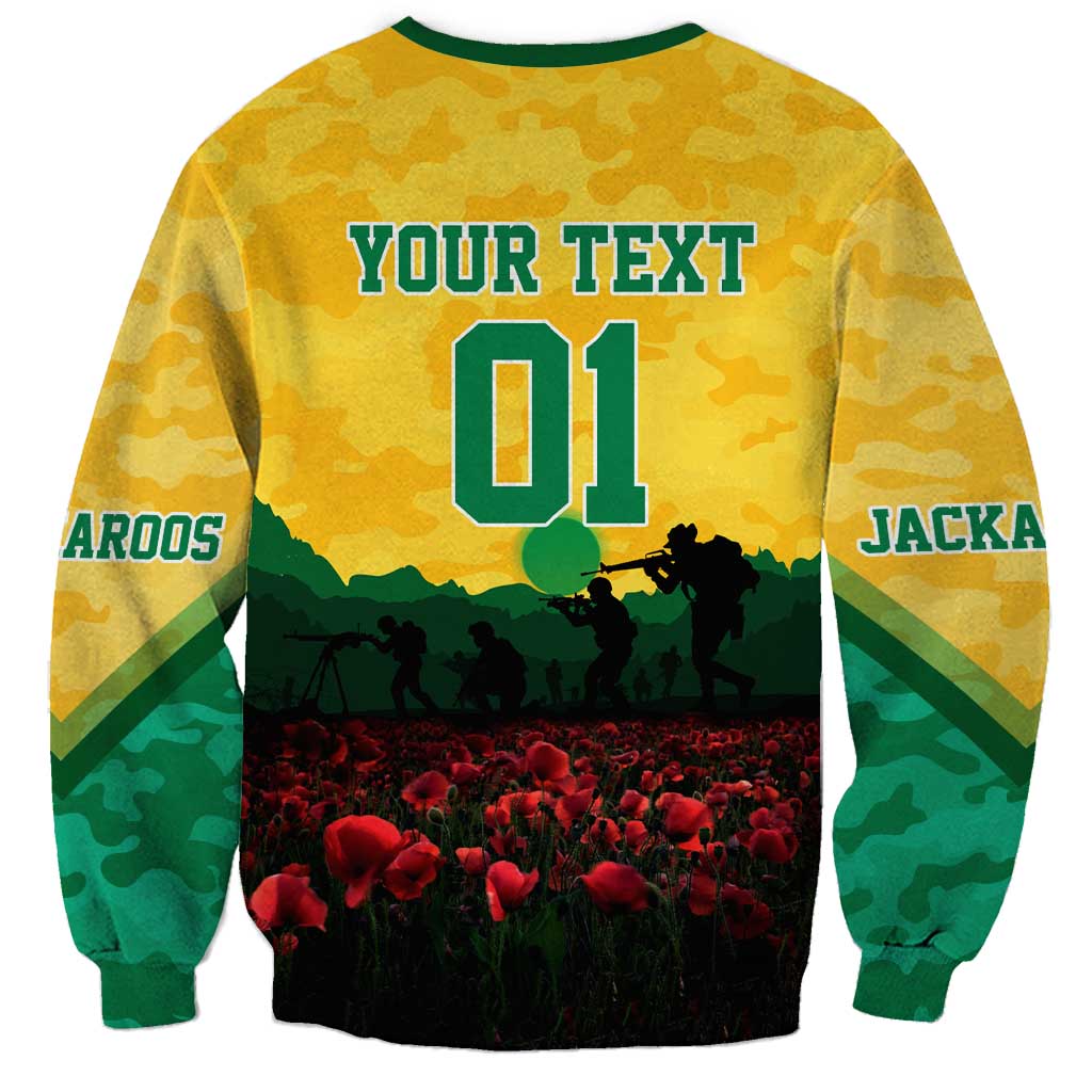 Personalized Australian Jackaroos ANZAC Sweatshirt Poppy Field Soldiers Silhouette Sunset Commemorative Design