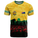 Personalized Australian Jackaroos ANZAC T Shirt Poppy Field Soldiers Silhouette Sunset Commemorative Design