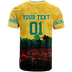 Personalized Australian Jackaroos ANZAC T Shirt Poppy Field Soldiers Silhouette Sunset Commemorative Design