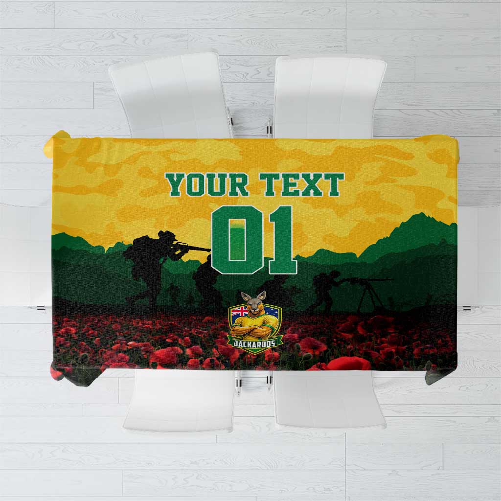 Personalized Australian Jackaroos ANZAC Tablecloth Poppy Field Soldiers Silhouette Sunset Commemorative Design