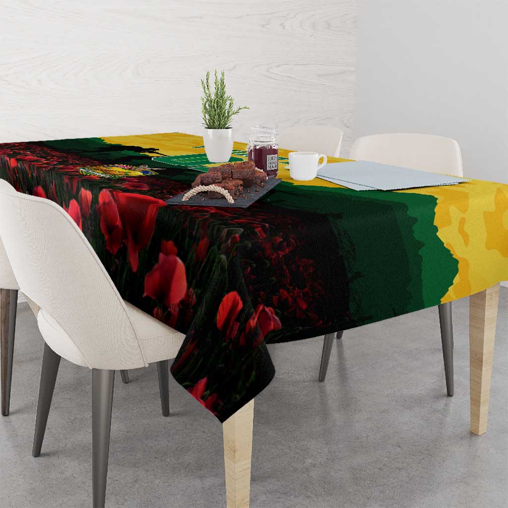 Personalized Australian Jackaroos ANZAC Tablecloth Poppy Field Soldiers Silhouette Sunset Commemorative Design