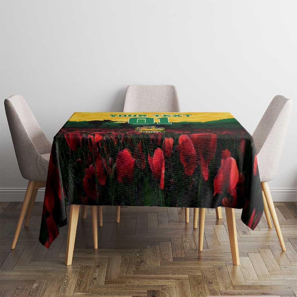 Personalized Australian Jackaroos ANZAC Tablecloth Poppy Field Soldiers Silhouette Sunset Commemorative Design