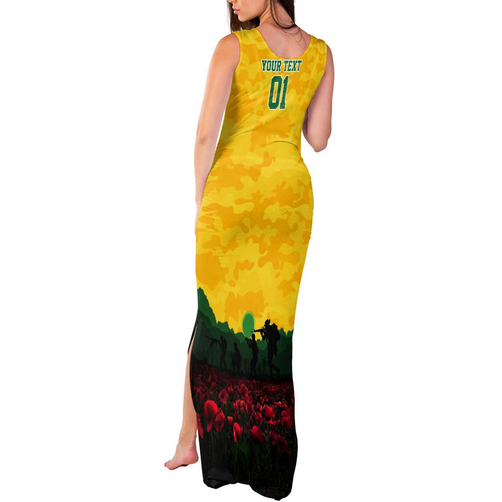 Personalized Australian Jackaroos ANZAC Tank Maxi Dress Poppy Field Soldiers Silhouette Sunset Commemorative Design