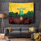 Personalized Australian Jackaroos ANZAC Tapestry Poppy Field Soldiers Silhouette Sunset Commemorative Design