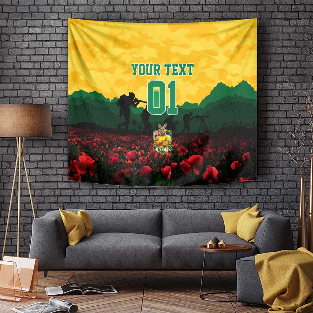 Personalized Australian Jackaroos ANZAC Tapestry Poppy Field Soldiers Silhouette Sunset Commemorative Design