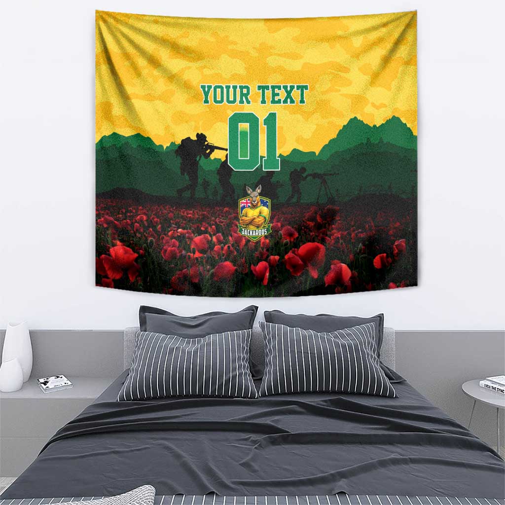 Personalized Australian Jackaroos ANZAC Tapestry Poppy Field Soldiers Silhouette Sunset Commemorative Design