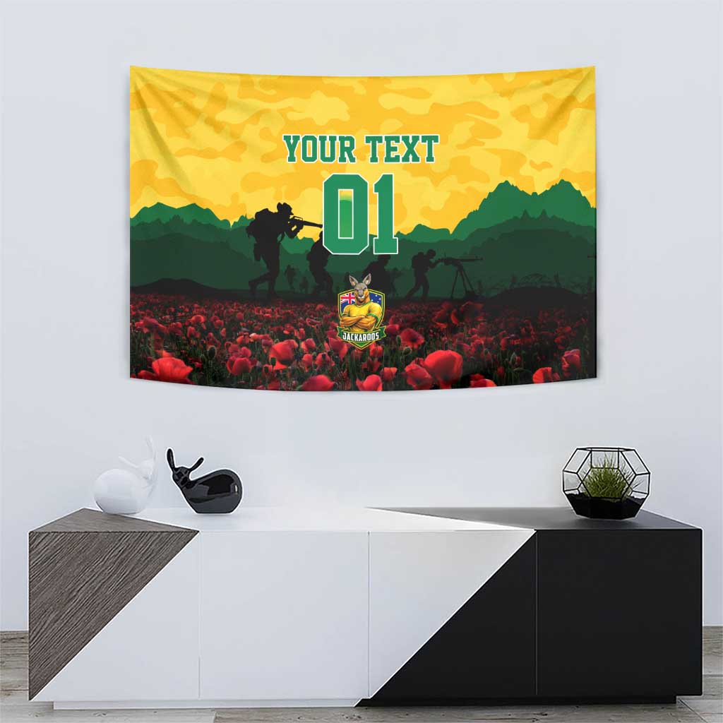 Personalized Australian Jackaroos ANZAC Tapestry Poppy Field Soldiers Silhouette Sunset Commemorative Design