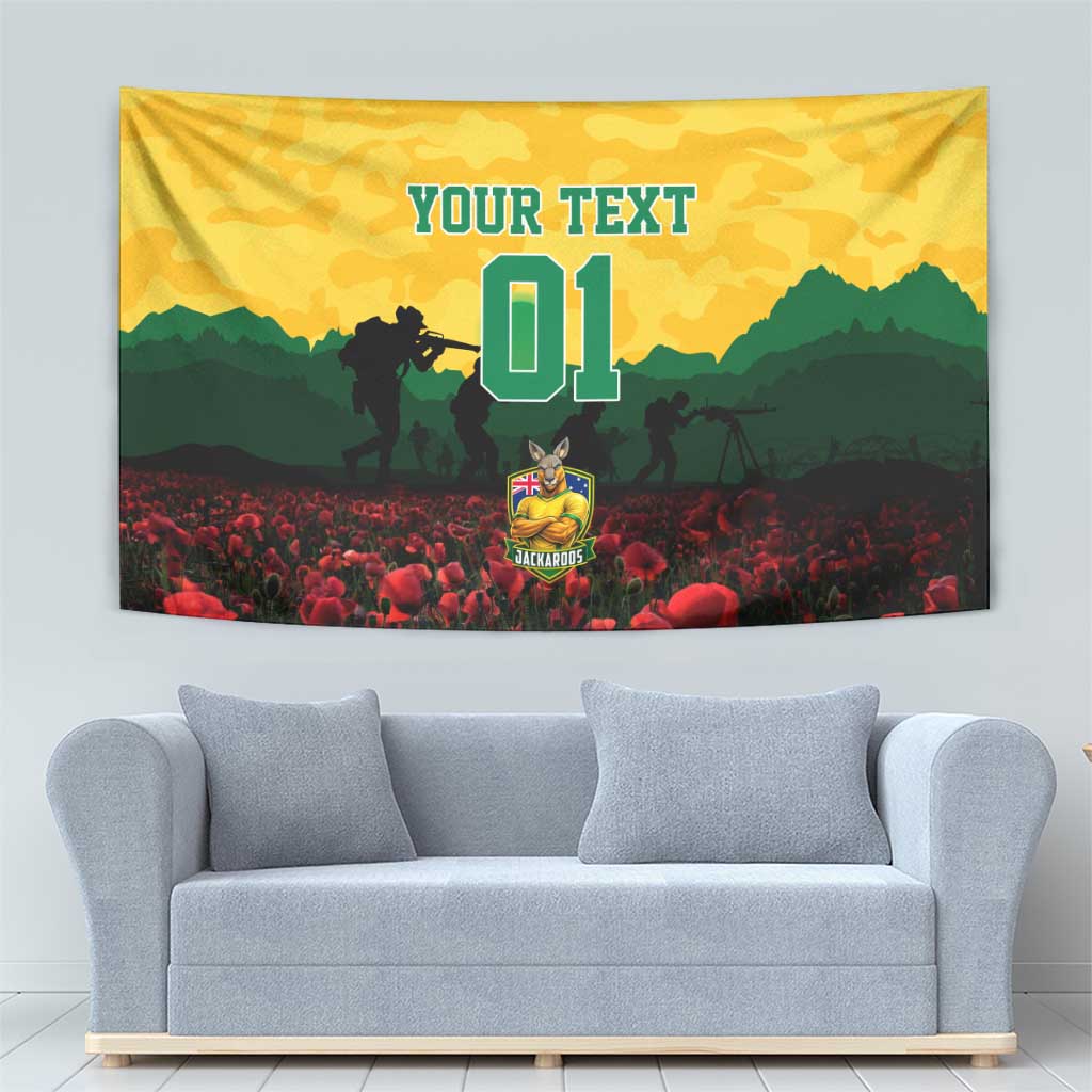 Personalized Australian Jackaroos ANZAC Tapestry Poppy Field Soldiers Silhouette Sunset Commemorative Design