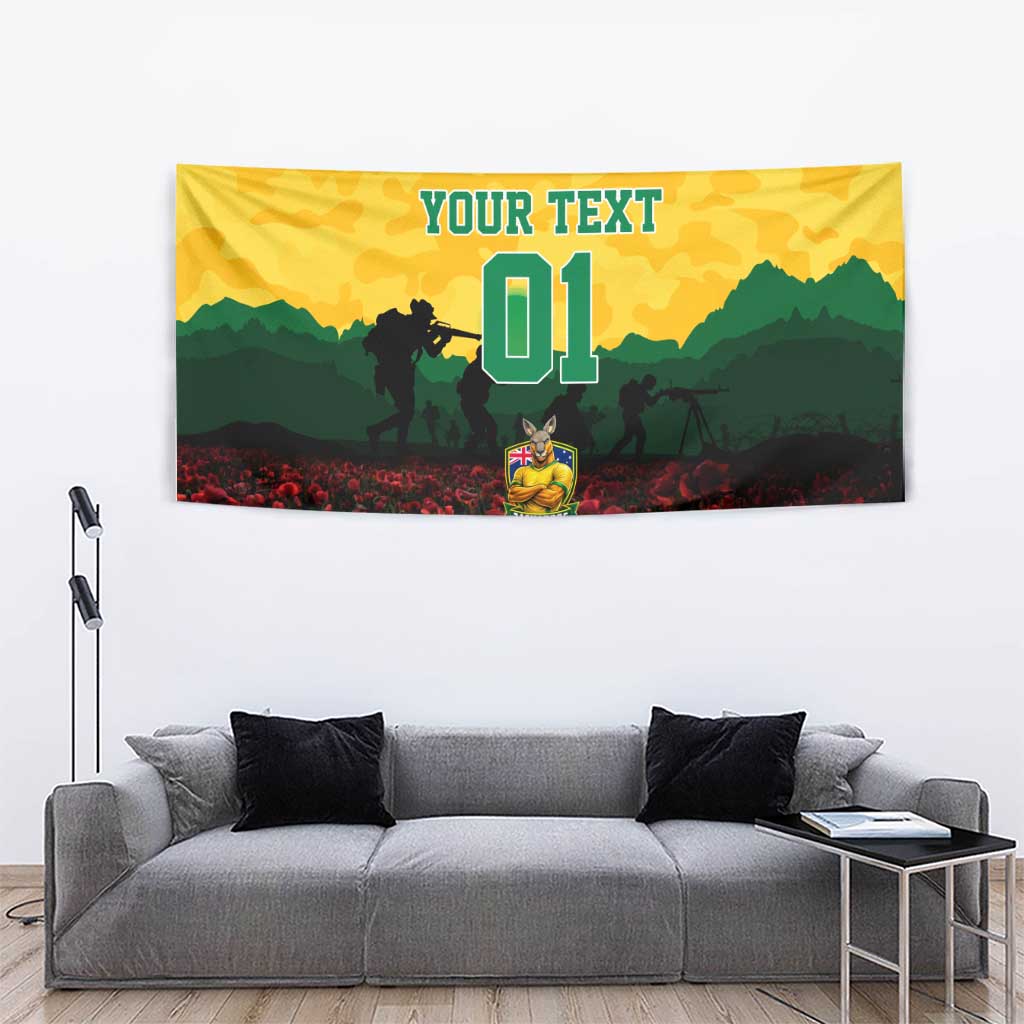Personalized Australian Jackaroos ANZAC Tapestry Poppy Field Soldiers Silhouette Sunset Commemorative Design