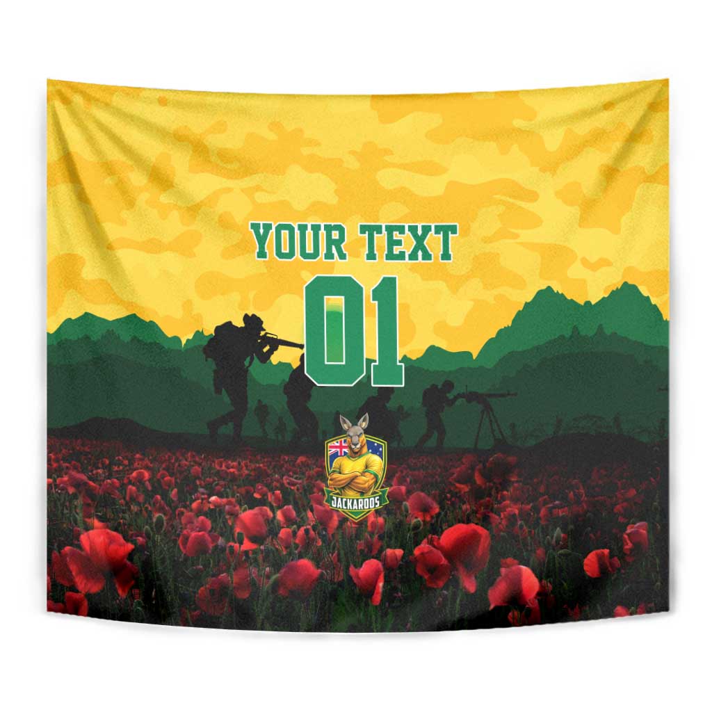 Personalized Australian Jackaroos ANZAC Tapestry Poppy Field Soldiers Silhouette Sunset Commemorative Design