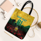 Personalized Australian Jackaroos ANZAC Tote Bag Poppy Field Soldiers Silhouette Sunset Commemorative Design