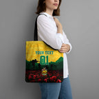 Personalized Australian Jackaroos ANZAC Tote Bag Poppy Field Soldiers Silhouette Sunset Commemorative Design