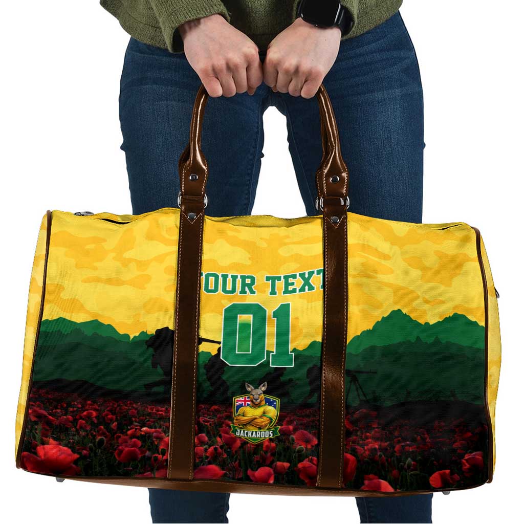 Personalized Australian Jackaroos ANZAC Travel Bag Poppy Field Soldiers Silhouette Sunset Commemorative Design