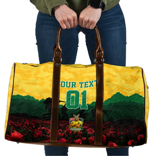 Personalized Australian Jackaroos ANZAC Travel Bag Poppy Field Soldiers Silhouette Sunset Commemorative Design