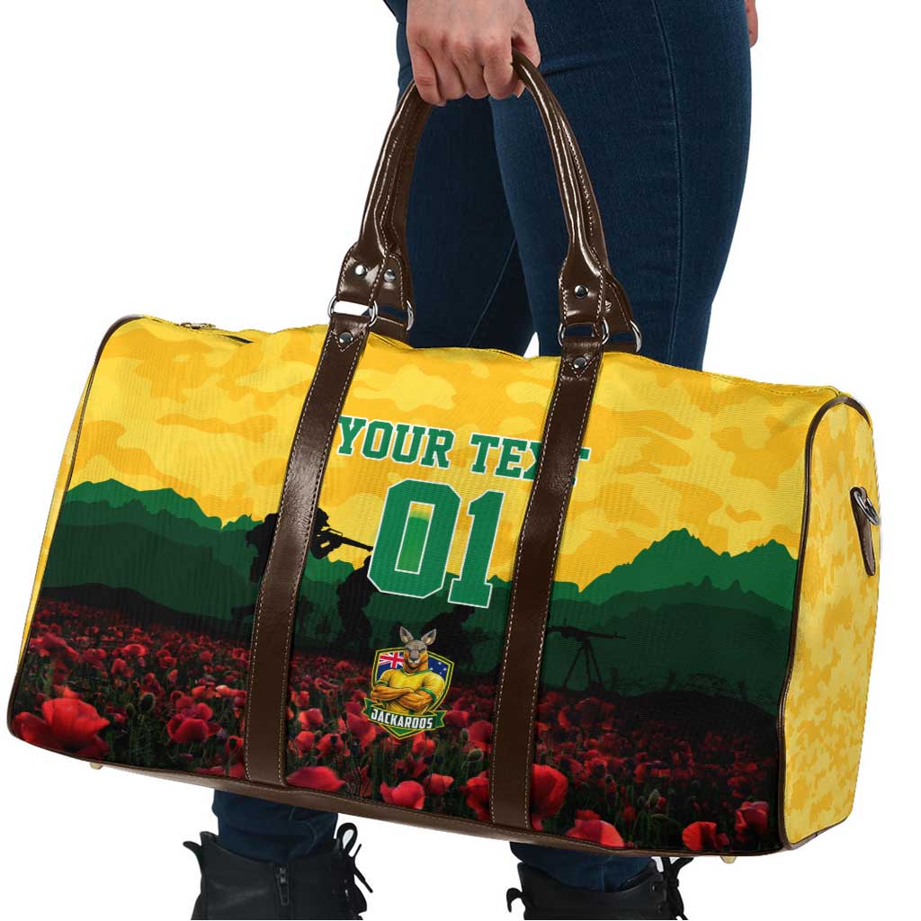 Personalized Australian Jackaroos ANZAC Travel Bag Poppy Field Soldiers Silhouette Sunset Commemorative Design