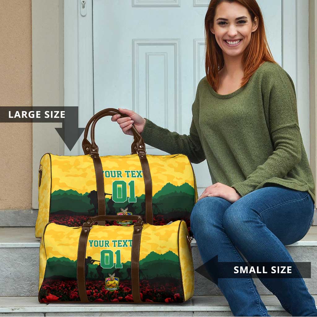 Personalized Australian Jackaroos ANZAC Travel Bag Poppy Field Soldiers Silhouette Sunset Commemorative Design