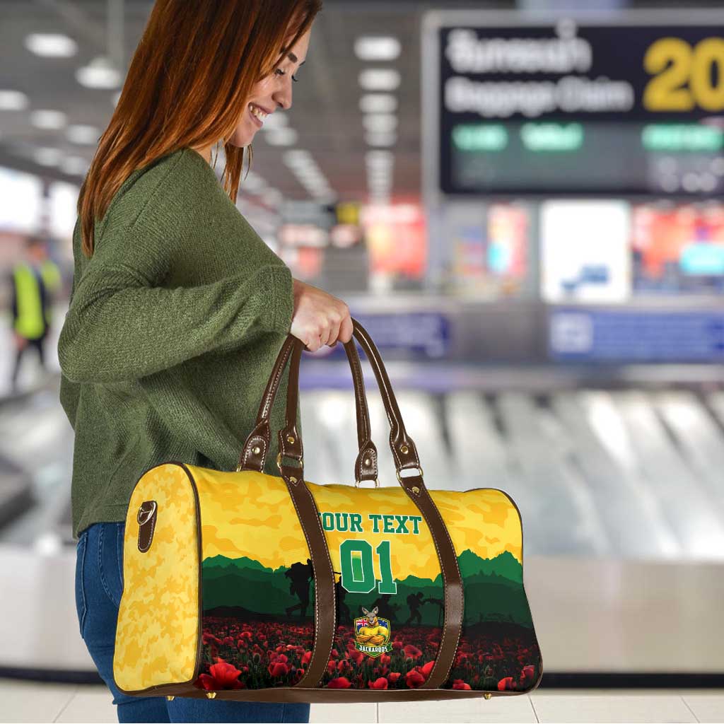 Personalized Australian Jackaroos ANZAC Travel Bag Poppy Field Soldiers Silhouette Sunset Commemorative Design