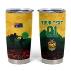 Personalized Australian Jackaroos ANZAC Tumbler Cup Poppy Field Soldiers Silhouette Sunset Commemorative Design