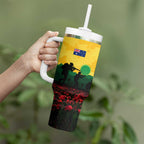 Personalized Australian Jackaroos ANZAC Tumbler With Handle Poppy Field Soldiers Silhouette Sunset Commemorative Design