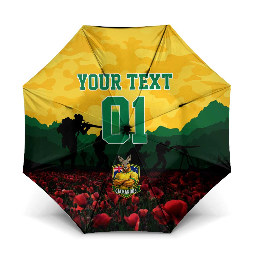 Personalized Australian Jackaroos ANZAC Umbrella Poppy Field Soldiers Silhouette Sunset Commemorative Design