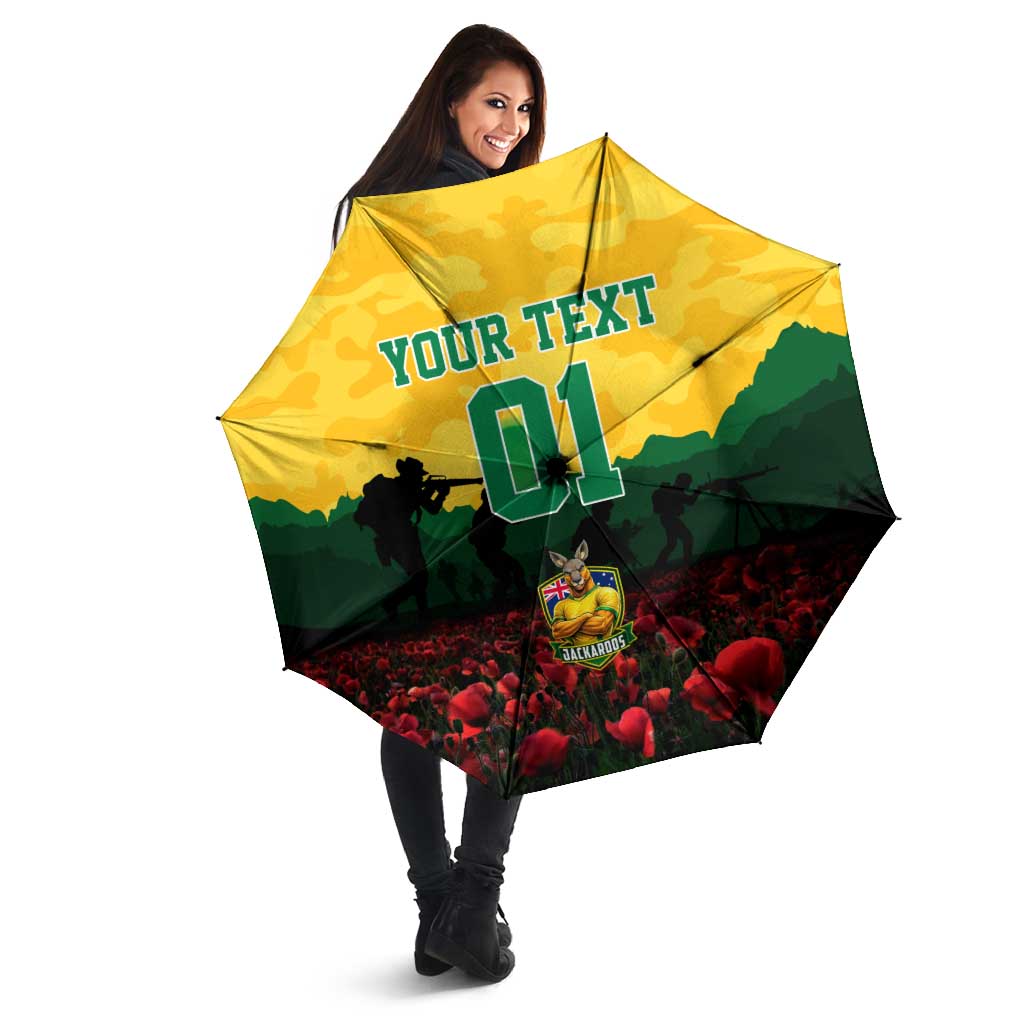 Personalized Australian Jackaroos ANZAC Umbrella Poppy Field Soldiers Silhouette Sunset Commemorative Design